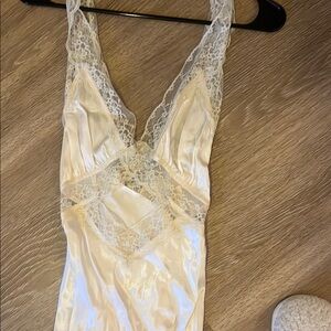 Elegant ivory lace long silk dress